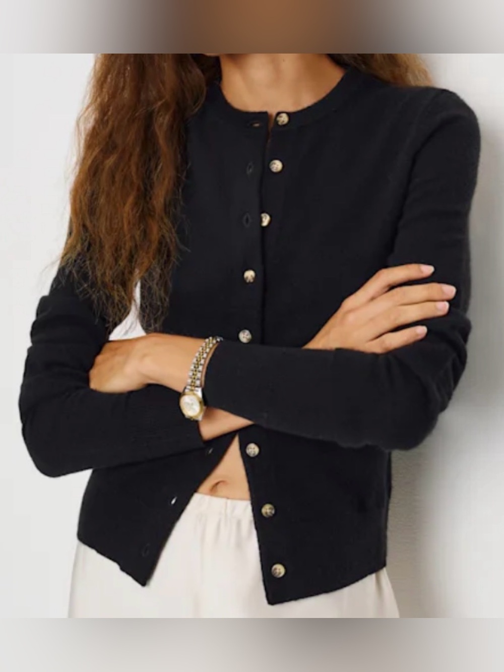 Reformation Farren Cashmere Crewneck Button-Front Cardigan Black Size Small